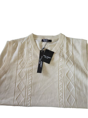 Paul Jones Men's Sz Large White Pull Over Sweater Vest NWT (C-10)
